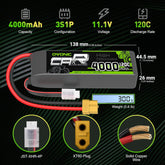OVONIC 11.1V 3S LiPo Battery 4000mAh 120C with TRA Plug for 1/10 Scale RC Cars & Trucks